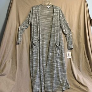 NWT LuLaRoe semisheer gray/white duster length open front sweater size large